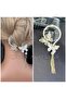 Elegant Pearl Dangle Pendant Chain with Stone Butterfly Scalloped Ring Ponytail Metal Bun Buckle