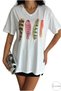 Women's White V-Neck Plus Size Colorful 4 Feather Pattern Sequins Sequins Embroidered 100% Cotton Bi-Shirt - 5