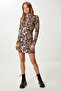 Patterned Mini Knitwear Dress Lub0170 Black Biscuit - 2