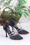 35693 Satin Cross Strap Piping Stone Heeled Evening Dress Shoes Women's Shoes - 5