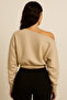 Women's Boat Neck Chest Window Detailed Model New Season Sweatshirt - 2