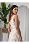 Cinderella British Beige Fabric Pink Floral Embroidered Strap Long Dress - 5