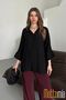 Women's Linen Buttoned Shirt |   Summer Comfortable Cut Patched Front Detailed Natural Fabric - 2