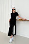 Women's Black Modal Fabric Side Tie Detail Slit Dress - 2