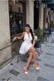 Premium Halter Neck Gold Accessory Detailed Flounced Back Low-Cut Mini Dress - 3