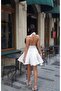Premium Halter Neck Gold Accessory Detailed Flounced Back Low-Cut Mini Dress - 6