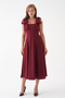 Burgundy Crepe Fabric Square Neck Bow Strap Design Flared Midi Evening Dress 77127 - 4