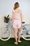 Women's Ruffle Detailed High Quality Ribbed Crop Shorts Suit - 4