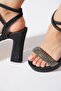 Lomens Single Strap Plt Stone Women's Evening Dress Shoes Black Glitter - 5