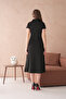 Black Stretchy Diver Fabric Zipper Design Short Sleeve Black Midi Dress 2175 - 3