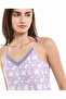 Printed Lace Trim Camisole with V-Neck - 2