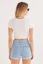 Women's Slim Fit 100% Cotton Crew Neck Printed White Crop T-Shirt Blouse - 7