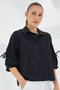 Women's Bow Detail Crop Shirt Black 1068