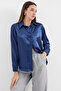 Women's Draped Satin Shirt Navy Blue 1069