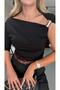 Black Blouse with Shoulder Accessory Detail Draped - 2