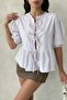 Women's Striped Half Sleeve Tie up Blouse - 3
