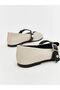 Beige Shiny Stone Women's Leather Ballerinas - 4