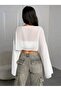Women's Bat Sleeve Wide Cut Oversize Stylish White Tulle Bluz - 2