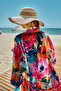 Remsa Single Kaftan Kimono Pareo on Hijab Swimsuit Navy Blue02 Rp030 Flowers - 5