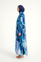 Navy Blue Patterned Chiffon Kimono – Light and Full Length Hijab Beach Pareo P2513-2 - 6