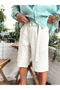 100% Linen Belt Detailed Shorts Cream - 4