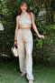 Beige Linen Halter Neck Suit - 7