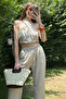 Beige Linen Halter Neck Suit - 3