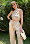 Beige Linen Halter Neck Suit - 5