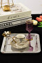 Set of 6 Square Stainless Steel Tray 21X21 cm – Gold Daisy Figured Coffee & Tea Presentation Tray - 6