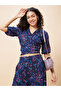 Women Blue Paisley Print Crop Top and Flared Palazzos Co-Ords - 6