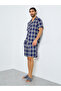 Navy Blue Checkered Short Sleeve Shirt and Shorts Set