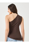 Brown Asymmetrical Neck Gathered Top - 4
