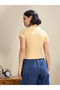 Women Beige Contrast Round Neck Fitted Crop T-Shirt - 5