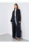 Women Black Front Open Textured Abaya