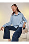 Blue Textured Longline Shirt with Spread Collar