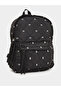 Women Black Quilted Look Backpack with Bow Detail