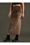 Velvet Look High Rise Stretchable Pencil Midi Skirt - 2