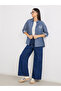 Navy Blue Back Embroidered Striped Oversized Shirt - 3