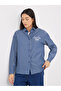 Navy Blue Back Embroidered Striped Oversized Shirt - 2
