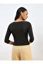 Black Knitted Lace Detail Crop Top - 5