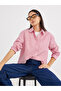 Women Red Striped High-Low Hem Shirt