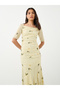 Floral Print Short Sleeves Gathered Detail Maxi Dress - 3