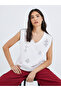 Graphic Print V Neck T-Shirt with Overlock Seam