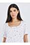 Disty Print Square Neck T-Shirt and Striped Pyjama Set - 3