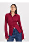 Women Burgundy Ribbed Fitted Longline Shirt