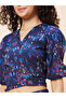 Women Blue Paisley Print Crop Top and Flared Palazzos Co-Ords - 5