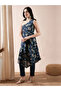 Floral Print One Shoulder Asymmetric Hem A-Line Kurta and Pants Co-Ords - 2