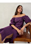 Purple Poplin Square Neck A-Line Midi Dress with Smocked Back - 6