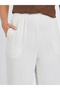 White Linen Look Pants with Elastic Waist - 3