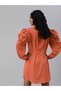 Solid Rust Orange Puff Ruched Sleeve Shirt Mini Dress - 3